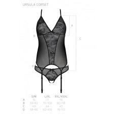 Корсет с пажами и трусиками с ажурным декором и открытым шагом, черный Passion Ursula Corset Black, S/M