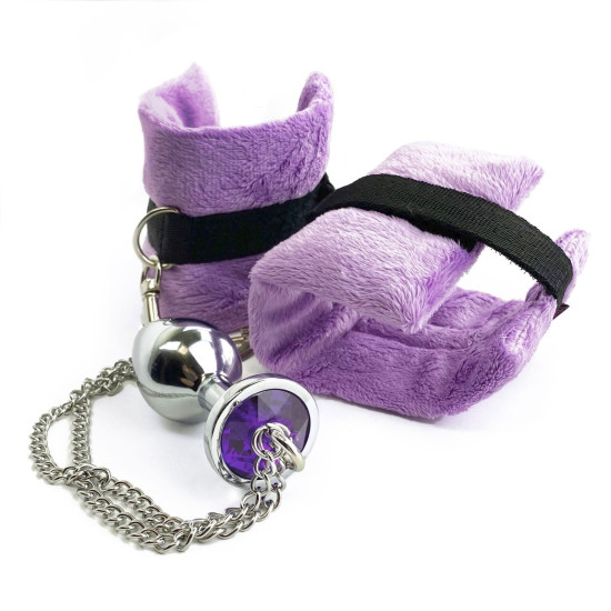 Металева анальна пробка з наручниками, діаметр 3,4 см Art of Sex Handcuffs With Metal Anal Plug Purple, M