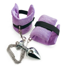 Металева анальна пробка з наручниками, діаметр 3,4 см Art of Sex Handcuffs With Metal Anal Plug Purple, M