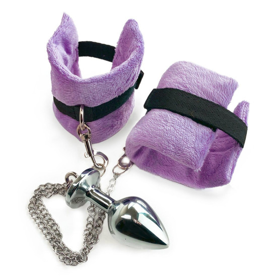 Металева анальна пробка з наручниками, діаметр 3,4 см Art of Sex Handcuffs With Metal Anal Plug Purple, M