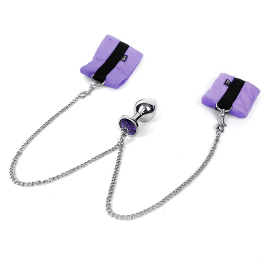 Металева анальна пробка з наручниками, діаметр 3,4 см Art of Sex Handcuffs With Metal Anal Plug Purple, M