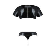 Комплект мужского белья под латекс (кроп-топ, стринги), черный Passion 057 Set Peter Black, L/XL