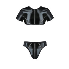 Комплект мужского белья под латекс (кроп-топ, стринги), черный Passion 057 Set Peter Black, L/XL