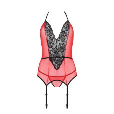 Корсет з пажами для панчіх, стрінги, червоний Passion Peonia Corset Red, S/M
