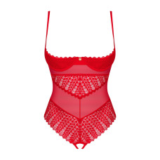 Боди с открытой грудью и доступом к промежности, красное Obsessive Ingridia Crotchless Teddy Red, M/L