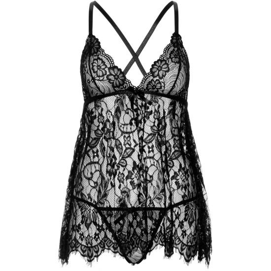 Сорочка бебі-долл, чорна (в комплекті стринги) Leg Avenue Floral Lace Babydoll & String Black, S