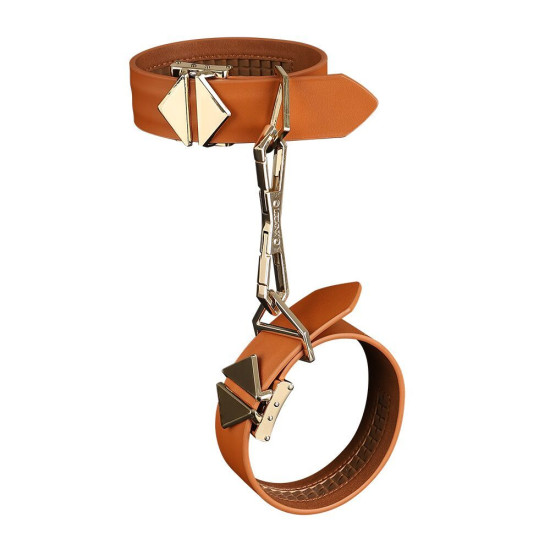 Шкіряні БДСМ наручники, коричневі Lockink Wristcuffs/Anklecuffs Brown Set