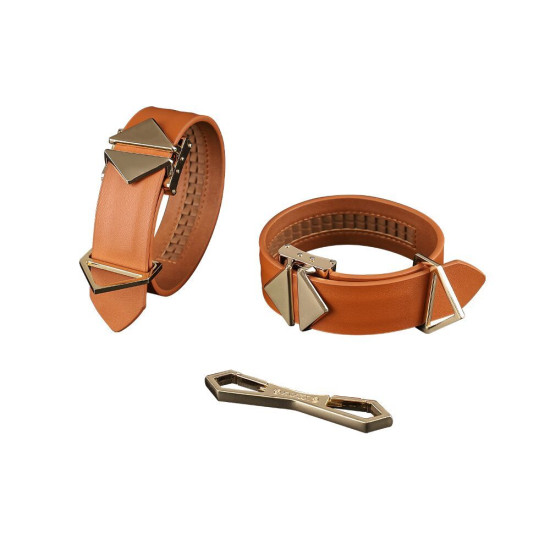 Шкіряні БДСМ наручники, коричневі Lockink Wristcuffs/Anklecuffs Brown Set