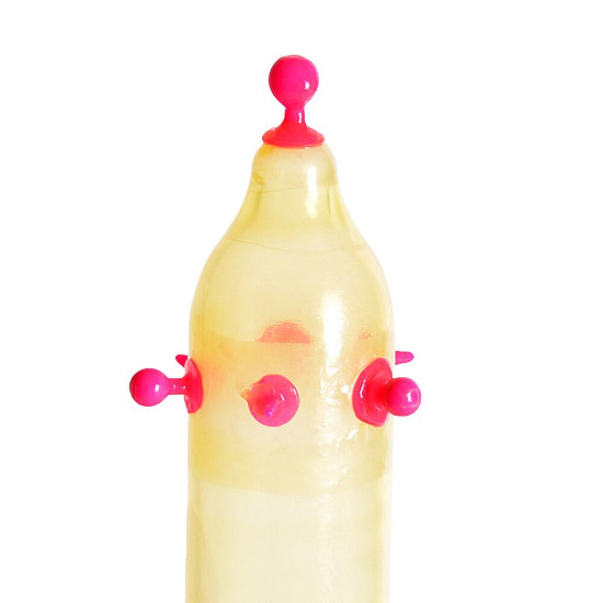 Насадка на член (презерватив с шариками и усиками), розовая Recare Pink Monster Spike Condom