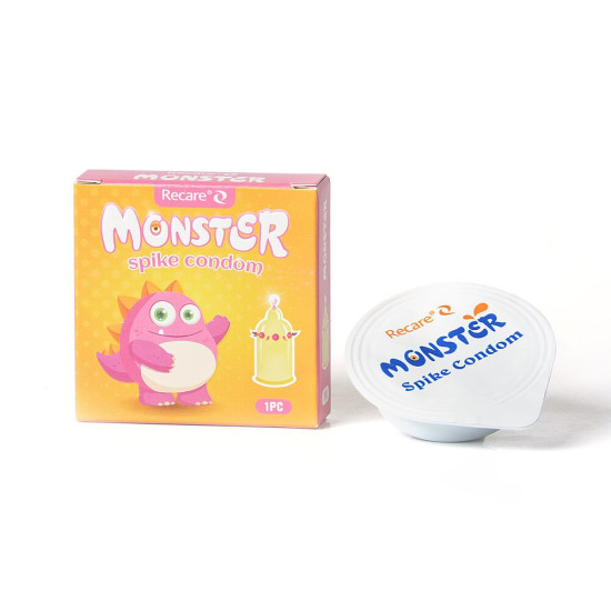 Насадка на член (презерватив с шариками и усиками), розовая Recare Pink Monster Spike Condom