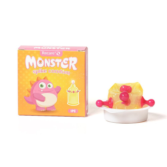 Насадка на член (презерватив с шариками и усиками), розовая Recare Pink Monster Spike Condom