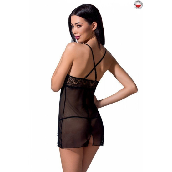 Прозрачная приталенная сорочка с трусиками, черная Quentris Chemise Black Passion Exclusive, XXL/XXXL
