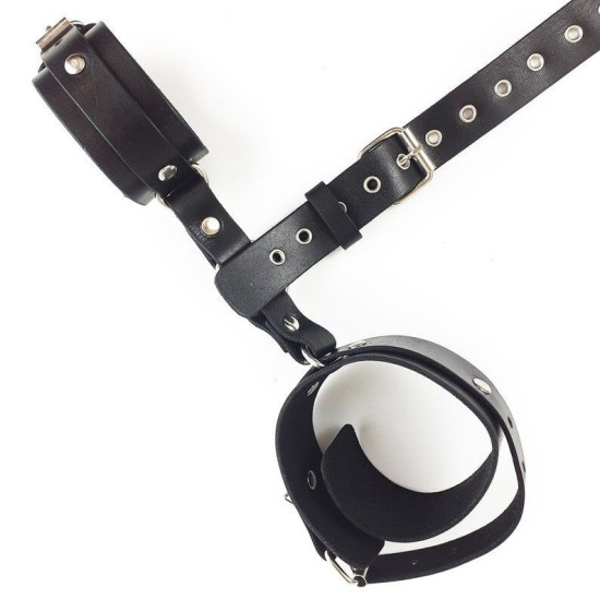 БДСМ фиксаторы для шеи и рук из натуральной кожи, черные Art of Sex Bondage Set Black