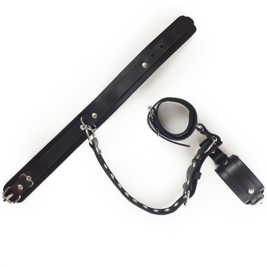 БДСМ фиксаторы для шеи и рук из натуральной кожи, черные Art of Sex Bondage Set Black