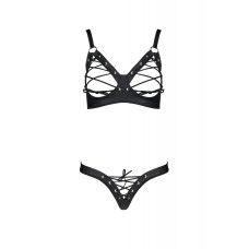 Комплект из экокожи (открытый бра с лентами, стринги со шнуровкой) Passion Celine Bikini, 6XL/7XL