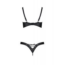 Комплект из экокожи (открытый бра с лентами, стринги со шнуровкой) Passion Celine Bikini, 6XL/7XL