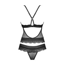 Чёрный полупрозрачный набор (топ и танга) с украшениями Obsessive Ivannes Top & Thong Black, L/XL