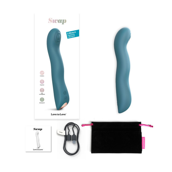 Вібратор для точки G з пульсуючою перлиною і 3 моторами Love To Love SWAP Teal Me