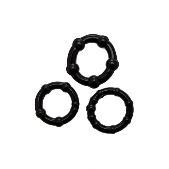 Набор эрекционных колец (3 шт), черные, диаметр от 2 до 2,5 см Wooomy Babooom Cockring Set