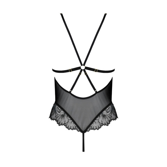 Сетчатое боди с кружевным лифом, чёрное Passion Deliena Body Black, L/XL