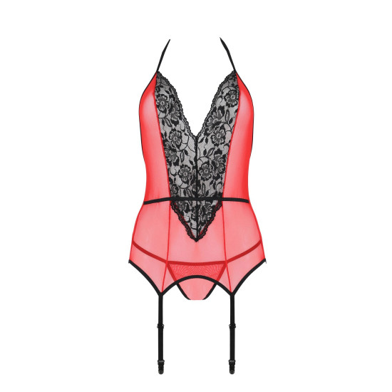 Корсет з пажами для панчіх, стринги, червоний Passion Peonia Corset Red, XXL/XXXL