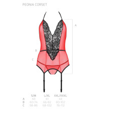 Корсет с пажами для чулок, стринги, красный Passion Peonia Corset Red, XXL/XXXL