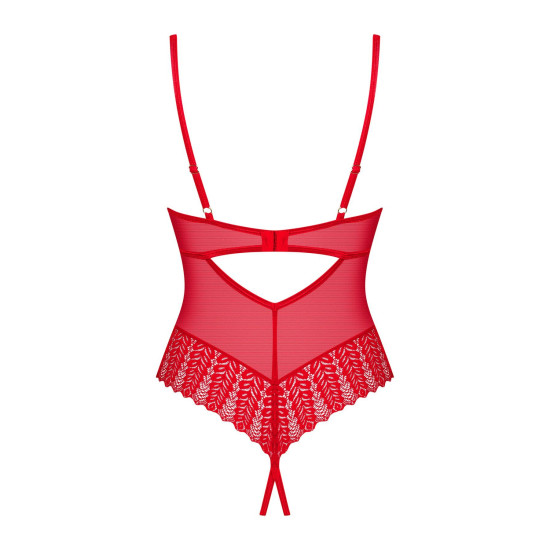 Боди с открытой грудью и доступом к промежности, красное Obsessive Ingridia Crotchless Teddy Red, XL/2XL