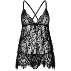 Сорочка беби-долл, чёрная (в комплекте стринги) Leg Avenue Floral Lace Babydoll & String Black, M