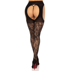 Панчохи з підв'язками, чорні Leg Avenue Eyelet Lace Suspender Hose Black, One Size
