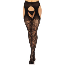 Панчохи з підв'язками, чорні Leg Avenue Eyelet Lace Suspender Hose Black, One Size