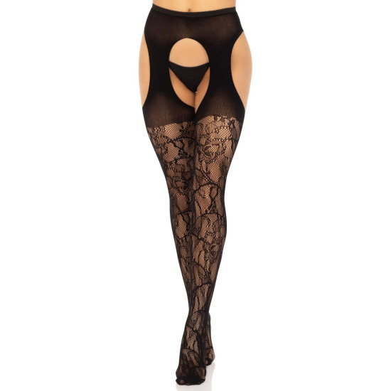Чулки с подвязками, черные Leg Avenue Eyelet Lace Suspender Hose Black, One Size