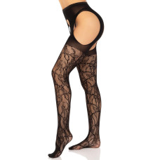 Панчохи з підв'язками, чорні Leg Avenue Eyelet Lace Suspender Hose Black, One Size