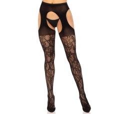 Панчохи з підв'язками, чорні Leg Avenue Eyelet Lace Suspender Hose Black, One Size