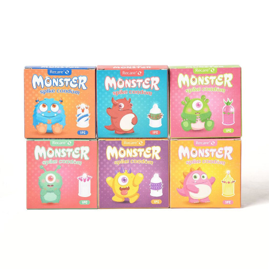 Насадка на член (презерватив з вусиками та спіраллю шипів), синя Recare Blue Monster Spike Condom