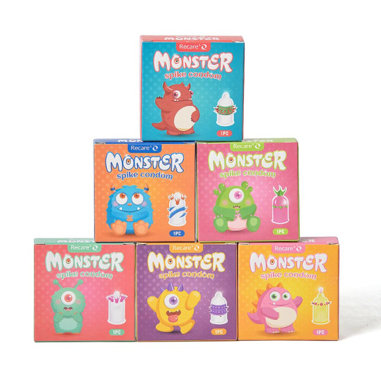 Насадка на член (презерватив з вусиками та спіраллю шипів), синя Recare Blue Monster Spike Condom