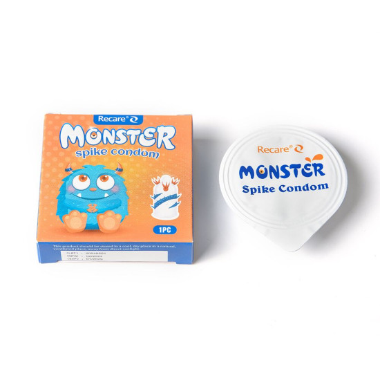 Насадка на член (презерватив з вусиками та спіраллю шипів), синя Recare Blue Monster Spike Condom