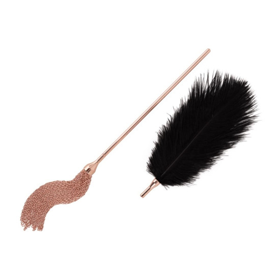 Щекоталка с металлическим флоггером Rosy Gold Feather Tickler & Whip