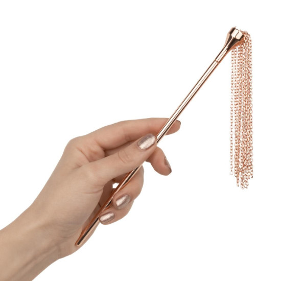Щекоталка с металлическим флоггером Rosy Gold Feather Tickler & Whip