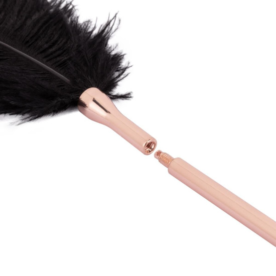Щекоталка с металлическим флоггером Rosy Gold Feather Tickler & Whip