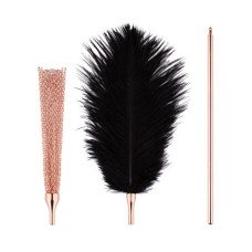 Щекоталка с металлическим флоггером Rosy Gold Feather Tickler & Whip