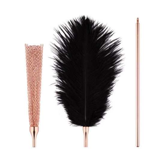 Щекоталка с металлическим флоггером Rosy Gold Feather Tickler & Whip