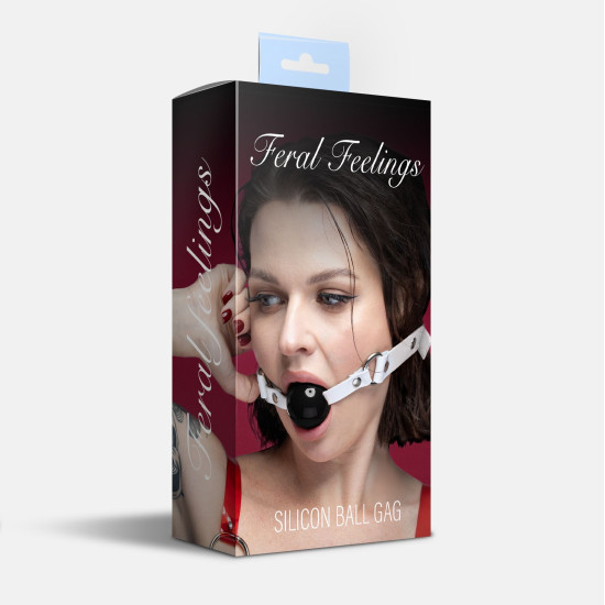 Силиконовый кляп, белый ремень, черный шарик Feral Feelings Silicon Ball Gag White/Black