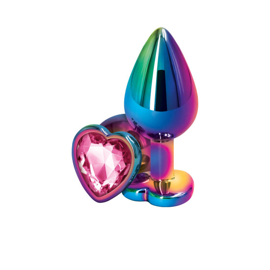 Анальная пробка, розовая, с разноцветным сердечком в основании NS Novelties Rear Assets - Multicolor Heart - Pink, M