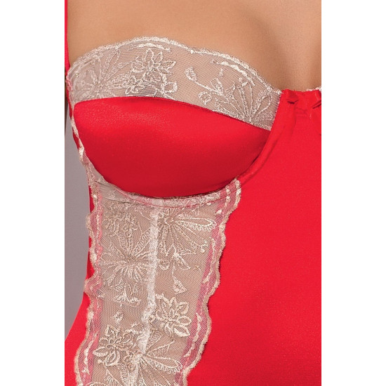 Корсет червоного кольору з пажами (трусики в комплекті) LORAINE CORSET Red, S/M