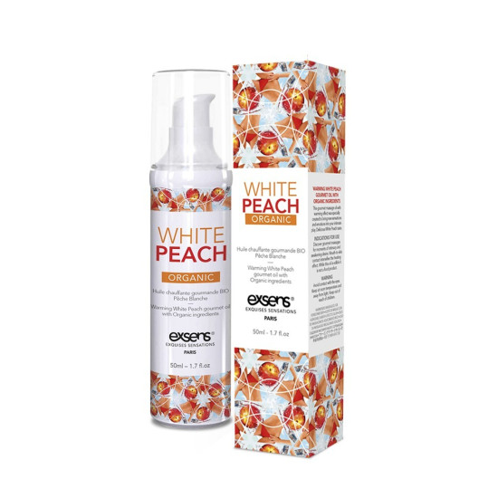 Съедобное массажное масло со вкусом персика и разогревающим эффектом EXSENS Organic White Peach, 50 ml