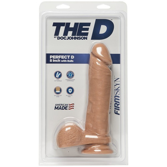 Фалоімітатор із мошонкою, довжина 20,3 см, діаметр 5,1 см - Doc Johnson The D Perfect D 8 Inch With Balls FIRMSKYN