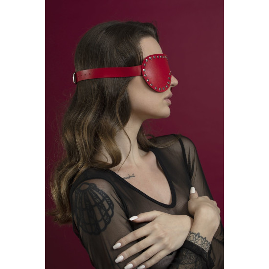 Маска на глаза с заклепками, красная, натуральная кожа Feral Feelings Blindfold Mask with Rivets Red