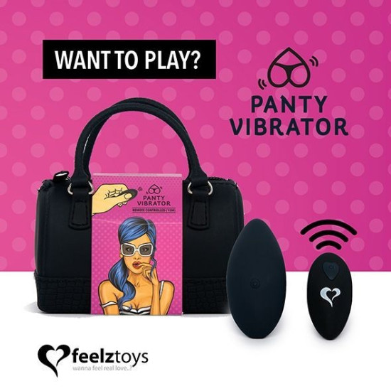 Вибратор в трусики с пультом ДУ, 6 режимов, сумочка-чехол, чёрный FeelzToys Panty Vibrator Black