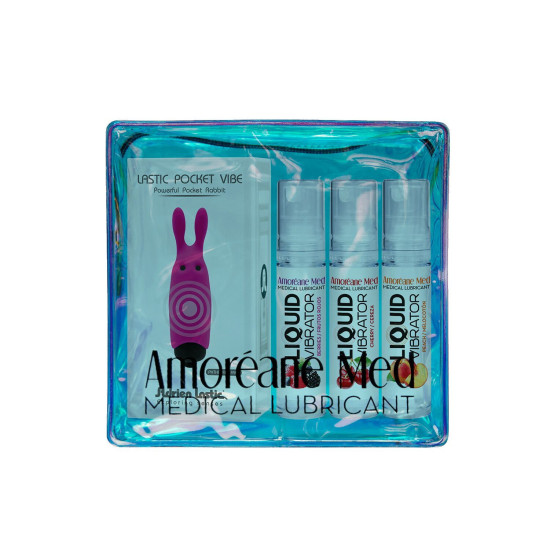 Набір: 3 смаки стимулюючого лубриканту та вібропуля (Amoreane Med, 3×10 ml і Adrien Lastic Pink)