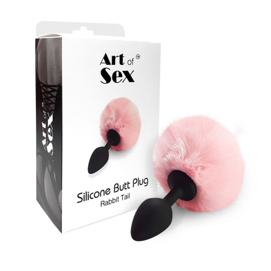 Анальна пробка з хвостиком зайчика, рожевого кольору, діаметр 3,5 см Art of Sex Silicone Bunny Tails Butt Plug Pink, M